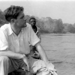 Gerald Durrell in a canoe on the Cross River, near Mamfe