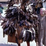 Masquerade in street. The masquerade can entertain, commend achievers, chastise evil-doers, bring messages of hope or peace, or mourn the dead. Ila, southwestern Nigeria. 1972.