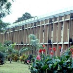 The University of Ibadan was established in 1948. This picture shows the Queen Elizabeth Hall on the campus. This was the women's main hall of residence. !977.