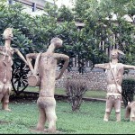 Carved figures outside the Institute of African Studies, University of Ibadan campus. 1977.