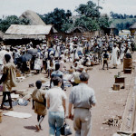 Gerald Durrell and his then wife Jacquie (foreground) in Bamenda market.